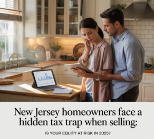 "A New Jersey couple, appearing thoughtful or concerned, symbolizes owners' equity at risk in 2025." 